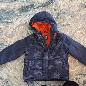 Blue Camouflage Hooded Coat with Orange Lining 4T